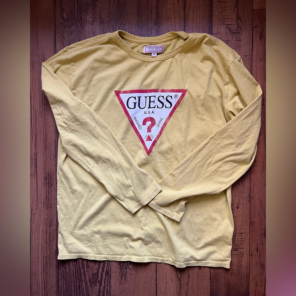 GUESS vintage cotton long sleeve in color yellow mens size small brand new